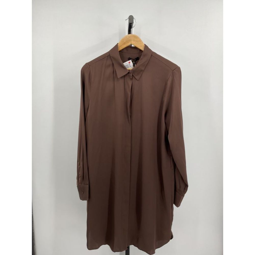 Quince Women's Washable Stretch Silk Shirt Dress Brown XL